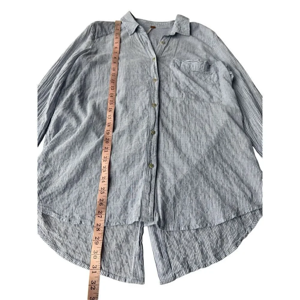 Free People No Limits Stripes Button Down Shirt In Blue